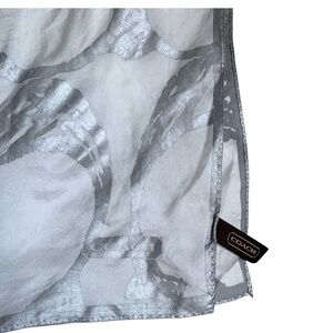 Coach Silk Scarf Signature Print White Silver (Flaws)   26.5" x 27